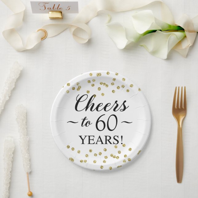 Assiettes En Carton Gold Confetti encourage à 60 ans (Mariage)