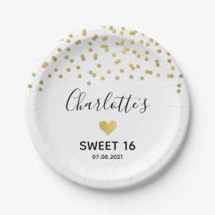 Assiettes En Carton Gold Confetti Sweet 16 Anniversaire