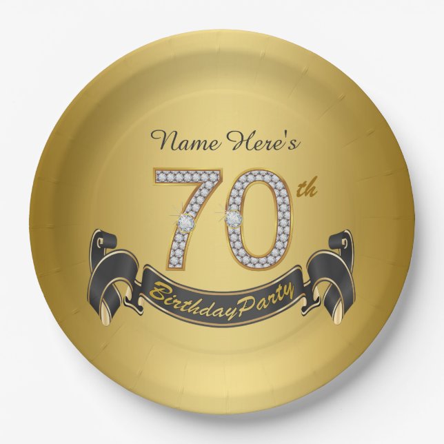 Assiettes En Carton Gold Diamond 70e anniversaire (Devant)