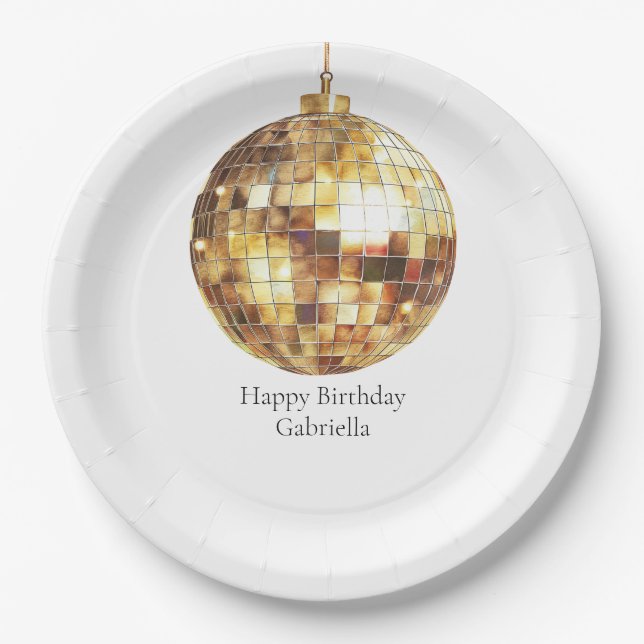 Assiettes En Carton Gold Disco Ball Birthday (Devant)