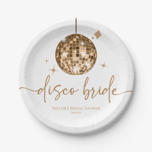 Assiettes En Carton Gold Disco Ball Disco Bride Fête des mariées (Devant)