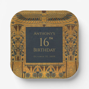 Assiettes En Carton Gold égyptien à thème Anniversaire Élégant bleu Vi