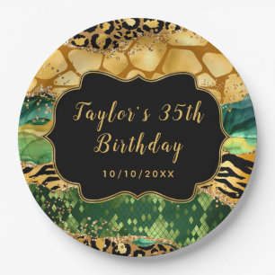 Assiettes En Carton Gold et Green Safari Agate Anniversaire
