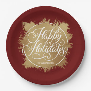 Assiettes En Carton Gold Faux Foil Joyeux Vacances Bourgogne