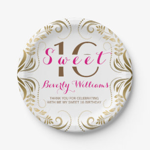 Assiettes En Carton Gold Floral Frame Sweet 16 Modèle