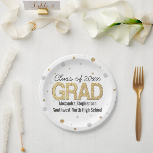 Assiettes En Carton Gold Foil Parties scintillant Confetti Graduation 