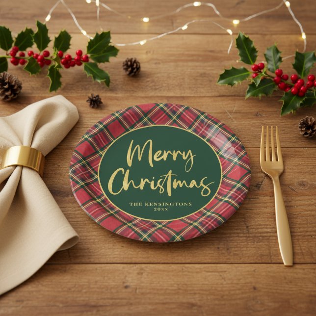 Assiettes En Carton Gold Foil Script Joyeux Noël Fête (Gold Foil Script Merry Christmas Holiday Party Paper Plates)