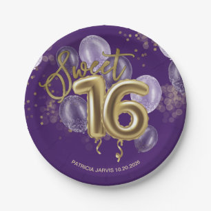 Assiettes En Carton Gold Foil Sweet 16 Ballons d'anniversaire fête vio