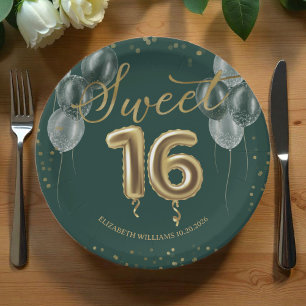 Assiettes En Carton Gold Foil Sweet 16 Ballons d'anniversaire Parti Ve