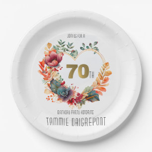 Assiettes En Carton Gold Heart Shape Peony Flower 70th Birthday Party