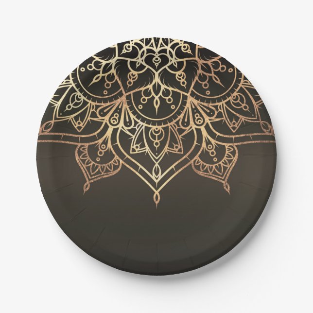 Assiettes En Carton Gold Mandala Earthy Bronze Brown moderne Glam Part (Devant)