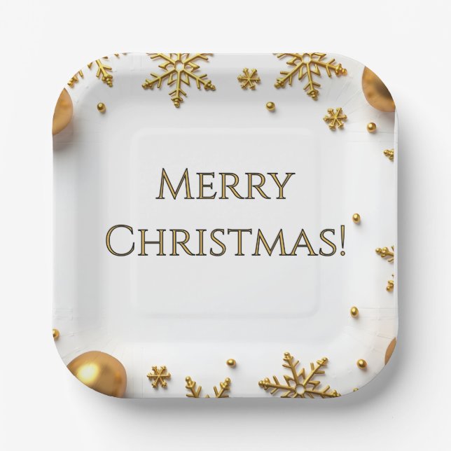 Assiettes En Carton Gold Merry Christmas  (Recto)