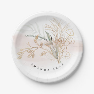 Assiettes En Carton Gold Moss Eucalyptus Moderne Abstrait