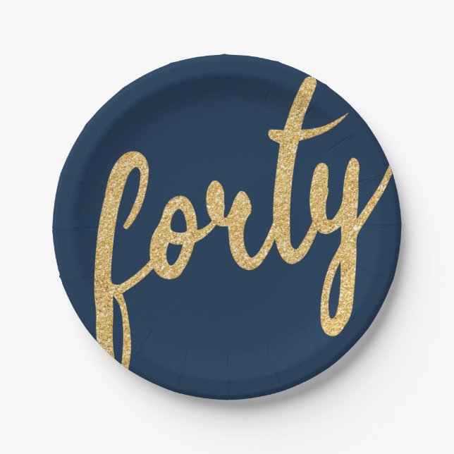 Assiettes En Carton Gold Navy Blue 40 Anniversaire Parties scintillant (Devant)