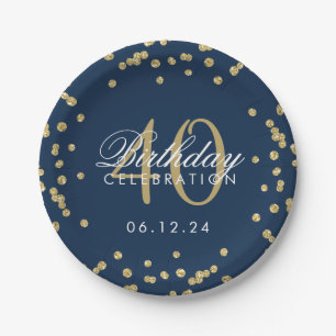 Assiettes En Carton Gold Navy Blue 40th Birthday Parties scintillant C