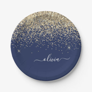 Assiettes En Carton Gold Navy Blue Girl Parties scintillant étincelant