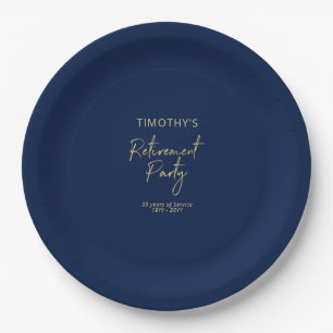 Assiettes En Carton Gold & Navy Blue Modern Retirement Party