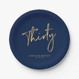 Assiettes En Carton Gold & Navy Blue Trente Lettres 30e anniversaire