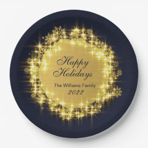 Assiettes En Carton Gold Navy Éclairage Fête de Noël
