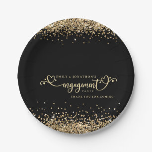 Assiettes En Carton Gold Parties scintillant Coeur Script Black Fiança