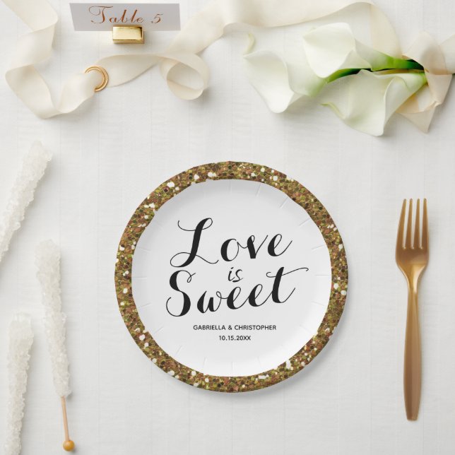 Assiettes En Carton Gold Parties scintillant Love is Sweet Paper Plate (Mariage)