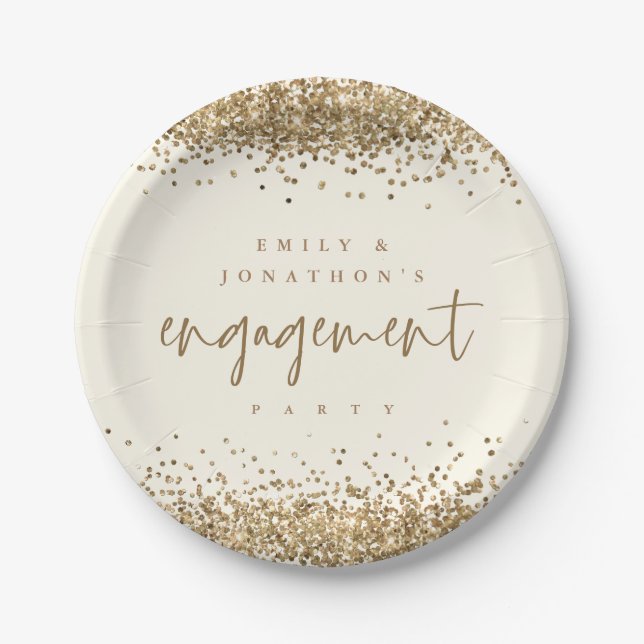 Assiettes En Carton Gold Parties scintillant Noms Cream Engagement Par (Devant)
