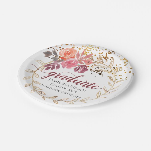 Assiettes En Carton Gold Parties scintillant Rose Et Marsala Floral Gr (Angle)