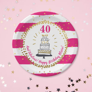 Assiettes En Carton Gold Parties scintillant Rose Stripe N'Importe Que