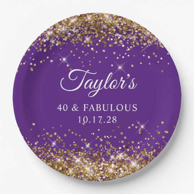 Assiettes En Carton Gold Parties scintillant Royal Purple 40 & Fabuleu (Devant)
