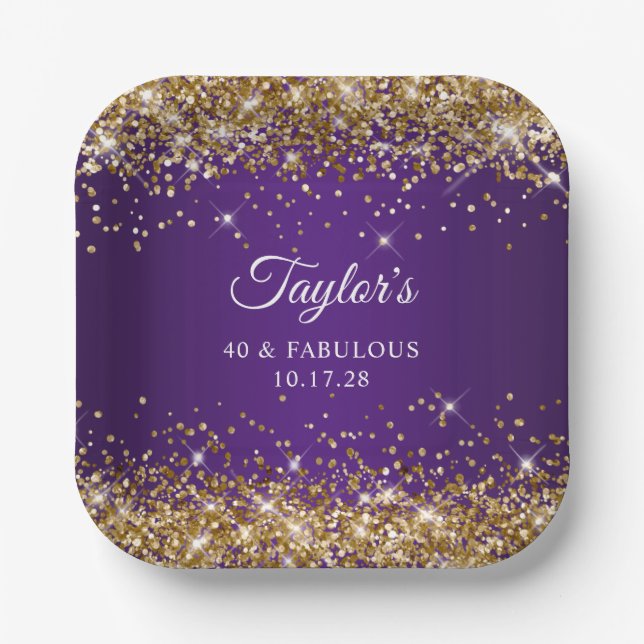Assiettes En Carton Gold Parties scintillant Royal Purple 40 & Fabuleu (Recto)