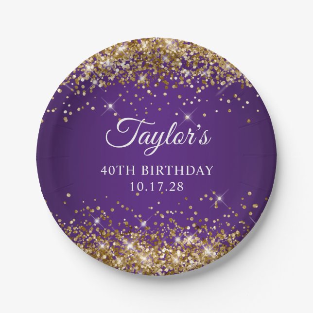 Assiettes En Carton Gold Parties scintillant Royal Purple 40e annivers (Devant)