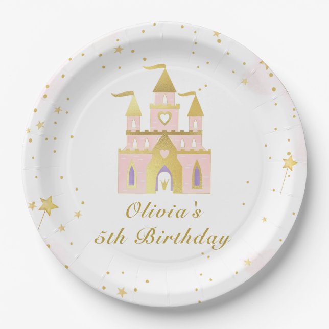 Assiettes En Carton Gold Princess Castle Girl Anniversaire (Devant)