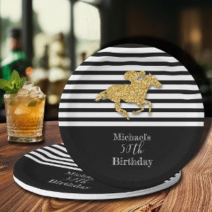 Assiettes En Carton Gold Racehorse Black White Stripes Anniversaire