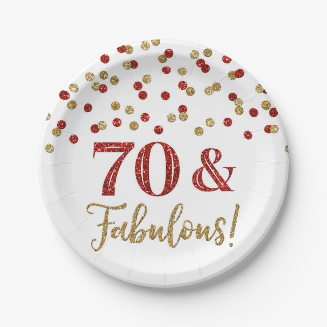 Assiettes En Carton Gold Red Confetti 70 et fabuleux (Devant)