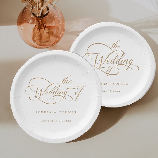Assiettes En Carton Gold Romantic Classy Mariage de calligraphie (Créateur téléchargé)