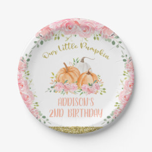 Assiettes En Carton Gold rose Floral Citrouille fête d'anniversaire 