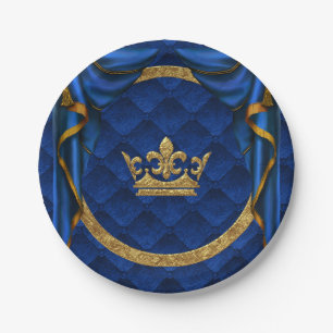 Assiettes En Carton Gold & Royal Blue Crown & Draps Anniversaire