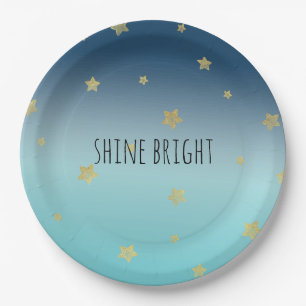 Assiettes En Carton Gold Stars Aqua Blue Ombre devis personnalisé
