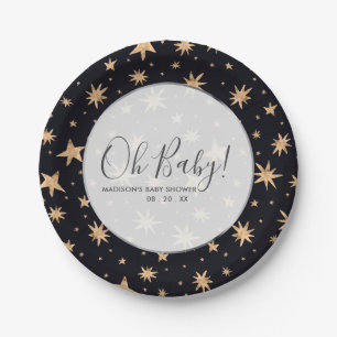 Assiettes En Carton Gold Stars Marine Blue Space Baby shower personnal