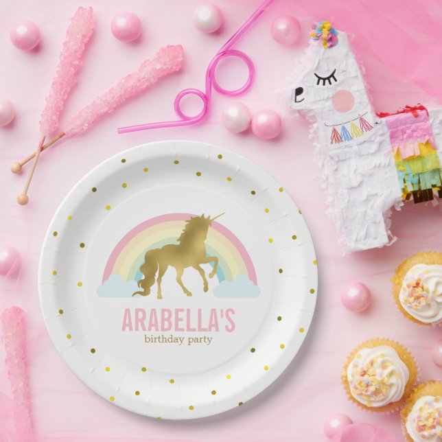 Assiettes En Carton Gold Unicorn Girls Birthday Party (Fête)