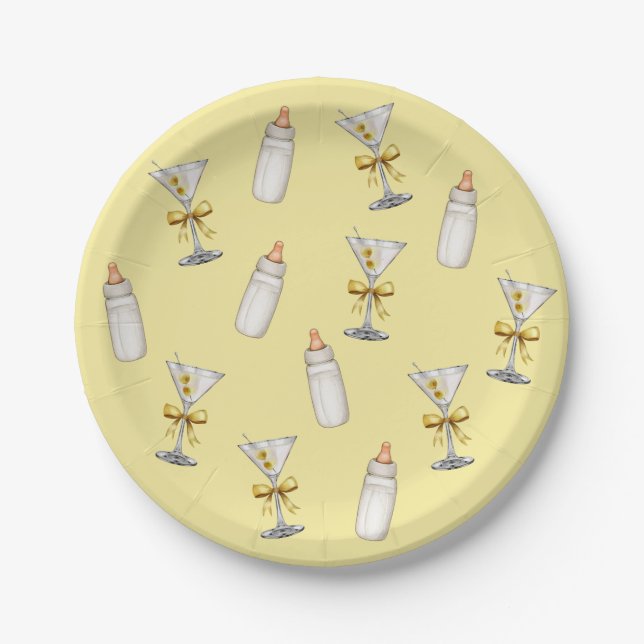 Assiettes En Carton Gold Yellow Bow Martinis Baby Bottles Baby shower (Devant)