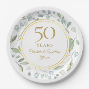 Assiettes En Carton Golden 50 Mariage Anniversaire Laurel Green