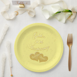 Assiettes En Carton Golden 50th Anniversary Customisé