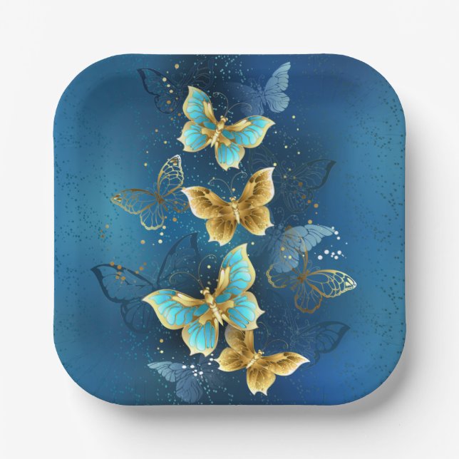 Assiettes En Carton Golden butterflies (Recto)