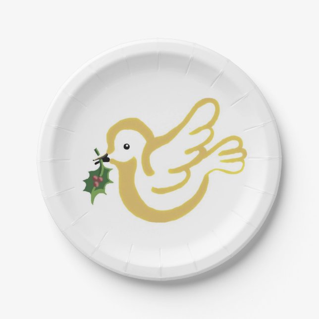 Assiettes En Carton Golden Christmas colombe de paix avec saint (Devant)