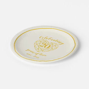 Assiettes En Carton Golden diamant anniversaire 20 ans fête personnali
