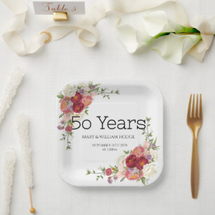 Assiettes En Carton "Golden Memories : Celebrating 50 Years of Love"
