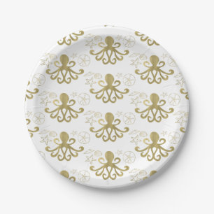 Assiettes En Carton Golden Octopus & Sea Shells Beach Anniversaire Fêt