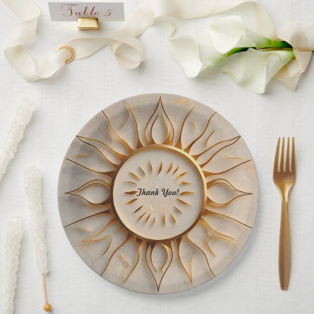 Assiettes En Carton "Golden Radiance Rise" (Mariage)