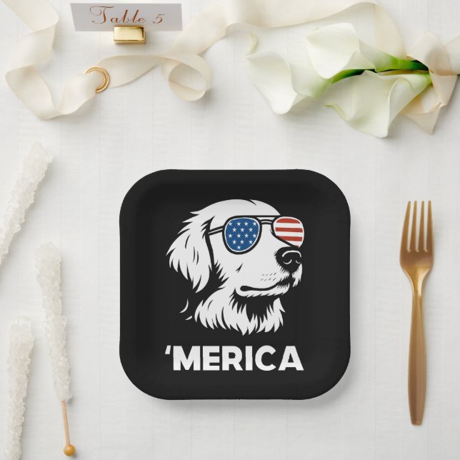 Assiettes En Carton Golden Retriever 4 juillet Merica (Mariage)